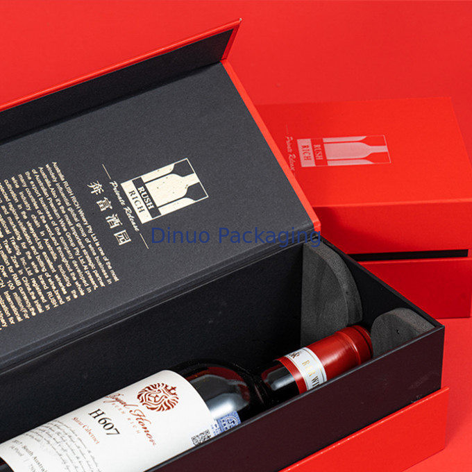 Contenitore di regalo rosso su ordinazione stampato oro caldo su ordinazione del pacchetto del vino bianco della scatola di carta per la consegna