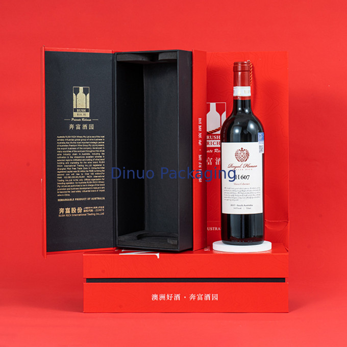 Contenitore di regalo rosso su ordinazione stampato oro caldo su ordinazione del pacchetto del vino bianco della scatola di carta per la consegna