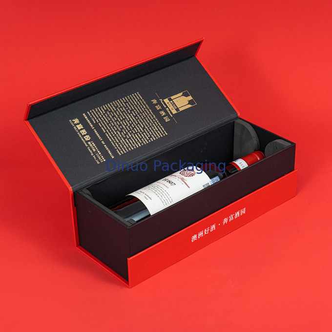 Contenitore di regalo rosso su ordinazione stampato oro caldo su ordinazione del pacchetto del vino bianco della scatola di carta per la consegna