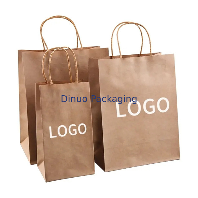 Logo stampato su misura Bagno di carta Kraft per regalo bianco marrone con manico torto