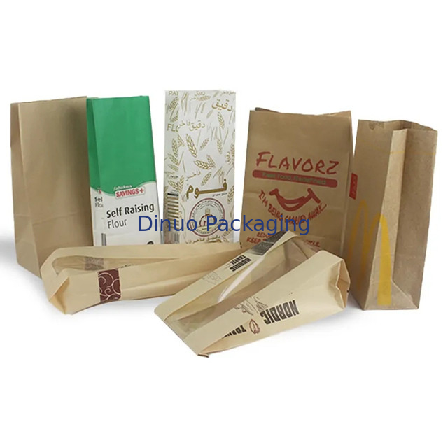 Dimensioni personalizzate cibo fondo piatto sottile sacchetto di carta kraft pane senza maniglia con logo