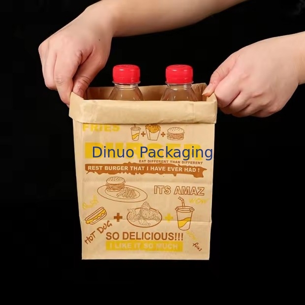 Dimensioni personalizzate Sacchetti di carta kraft marroni usa e getta per pane, panini, cibo a fondo piatto sacchetto di carta da asporto