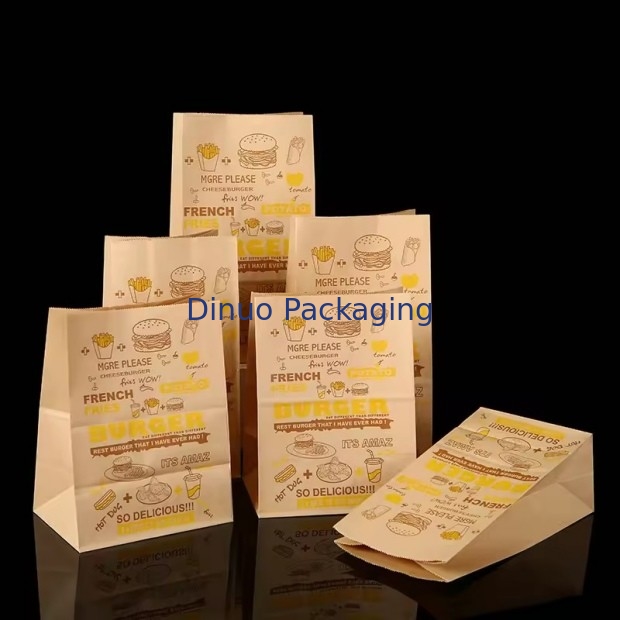 Dimensioni personalizzate Sacchetti di carta kraft marroni usa e getta per pane, panini, cibo a fondo piatto sacchetto di carta da asporto