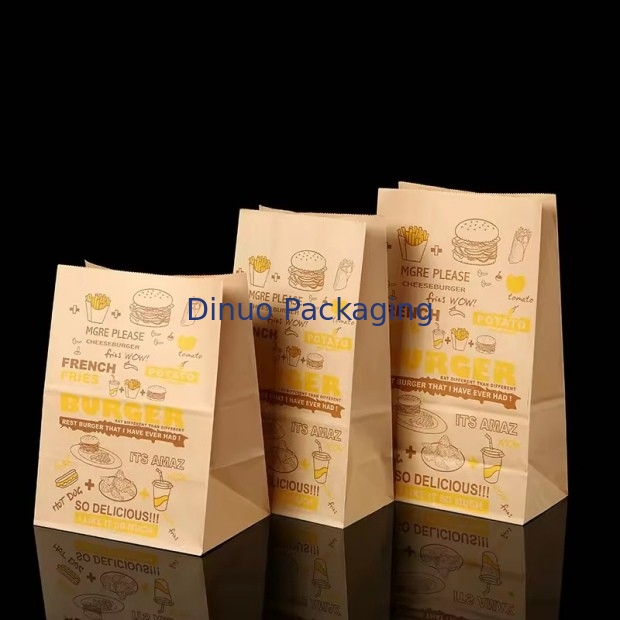 Dimensioni personalizzate Sacchetti di carta kraft marroni usa e getta per pane, panini, cibo a fondo piatto sacchetto di carta da asporto