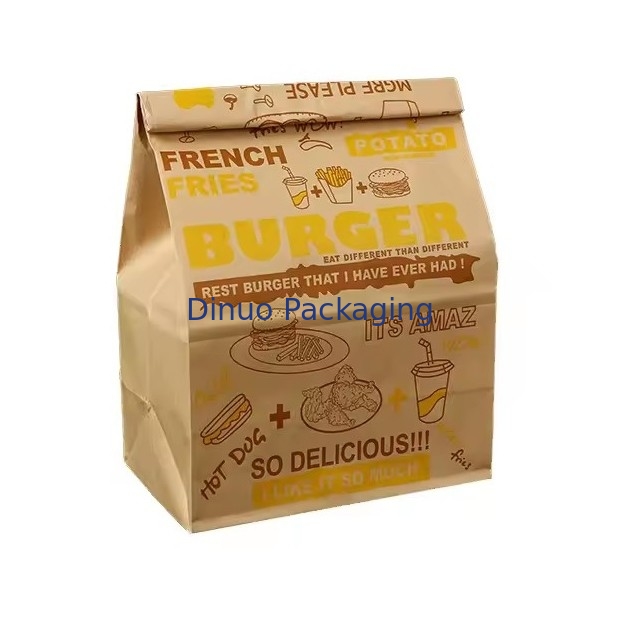Dimensioni personalizzate Sacchetti di carta kraft marroni usa e getta per pane, panini, cibo a fondo piatto sacchetto di carta da asporto