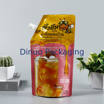 Sacchetto di plastica biodegradabile su ordinazione Straw Fruits Juice Pouch Bag del becco del di alluminio