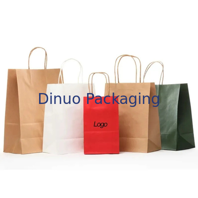 Acquisti riciclabili Sacchetto di carta Kraft marrone Manico piatto Imballaggio alimentare Sacchetti da asporto