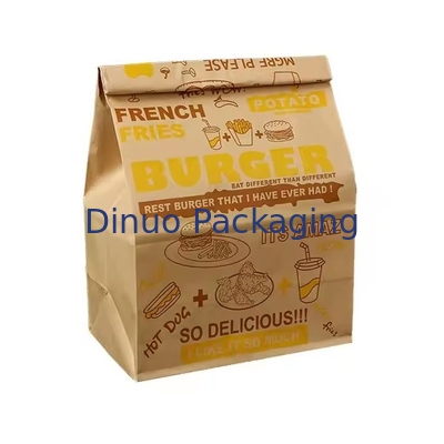 Dimensioni personalizzate Sacchetti di carta kraft marroni usa e getta per pane, panini, cibo a fondo piatto sacchetto di carta da asporto