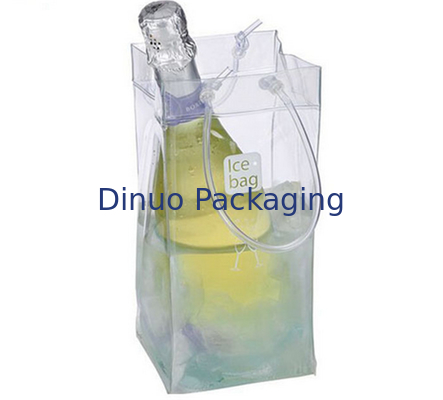 Borse d'imballaggio del PVC di abitudine, chiara borsa per il ghiaccio di plastica del dispositivo di raffreddamento per l'imballaggio del vino